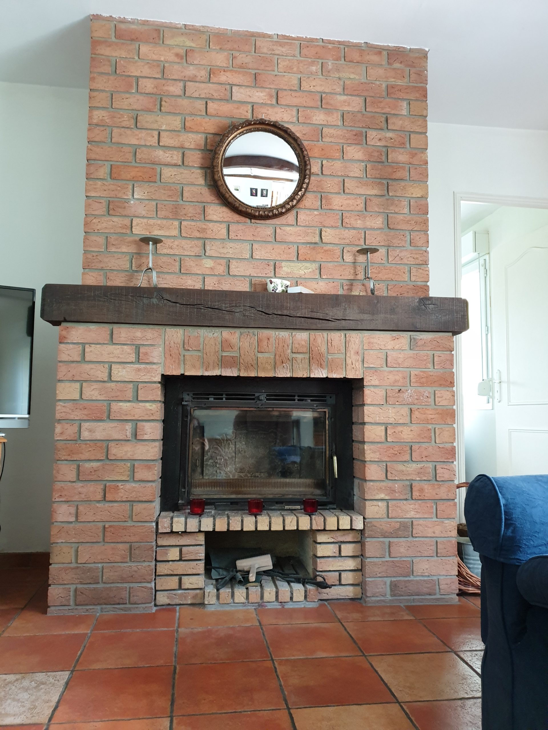 Feature fireplace with wood burning stove